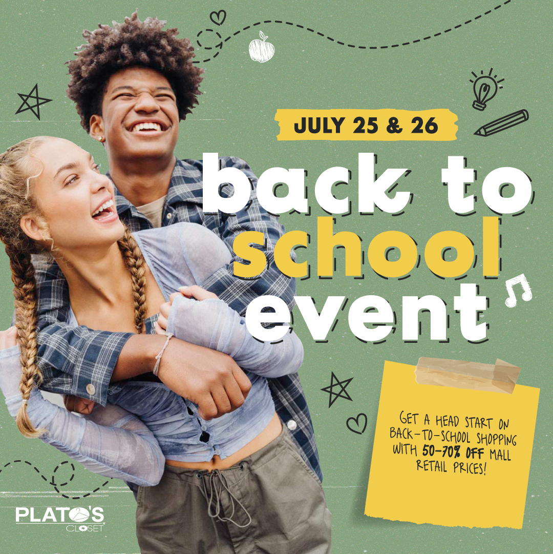 Two people smiling dressed in back to school styles clothing and backpacks